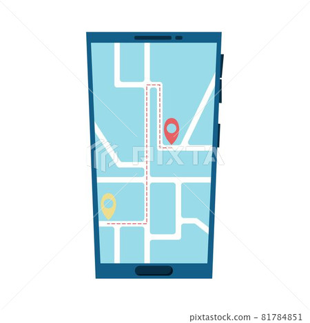 Map GPS navigation, Smartphone map application and red pinpoint on screen, App search map navigation, isolated on line maps background. 81784851