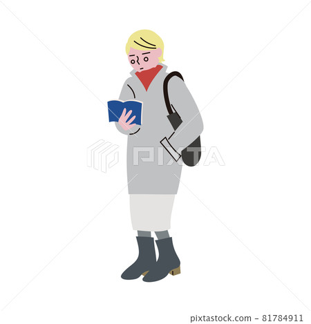 Illustration of a woman engrossed in reading in the cold Illustration of a woman engrossed in reading in the cold 81784911