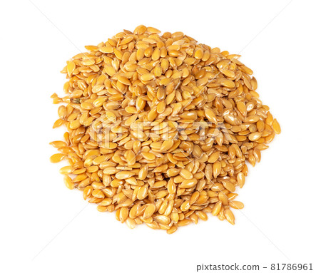 handful of golden flax seeds closeup on white background handful of golden flax seeds closeup on white background 81786961