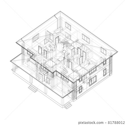 Residential building technical drawing. Vector 81788012