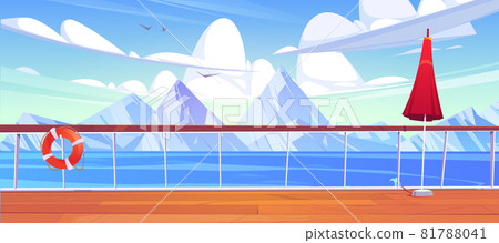 View from cruise ship deck to sea with mountains View from cruise ship deck to sea with mountains 81788041
