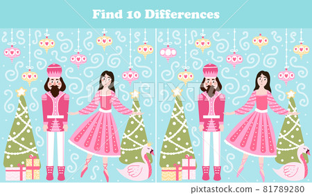 Christmas logical game, find ten differences riddle for children books with nutcracker character and ballerina Christmas logical game, find ten differences riddle for children books with nutcracker character and ballerina 81789280