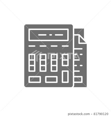 Calculator with documents, bookkeeping, accounting grey icon. Calculator with documents, bookkeeping, accounting grey icon. 81790120