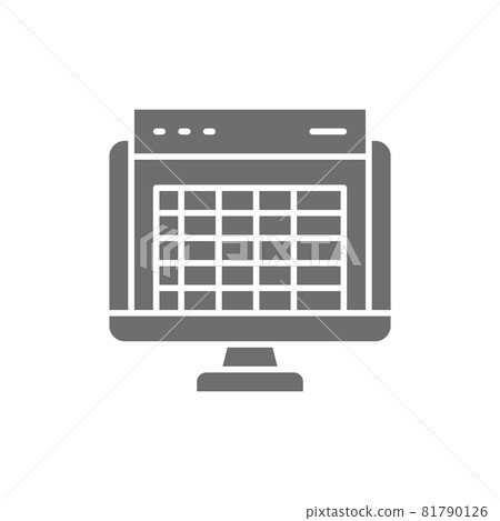 Spreadsheet, computer screen, financial accounting report grey icon. 81790126