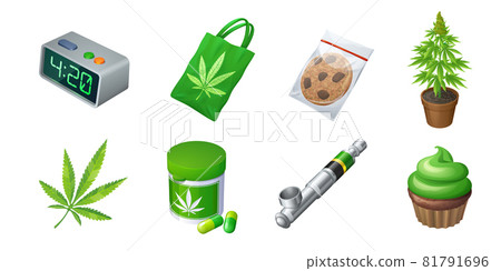 Set of cannabis production and equipment icons Set of cannabis production and equipment icons 81791696
