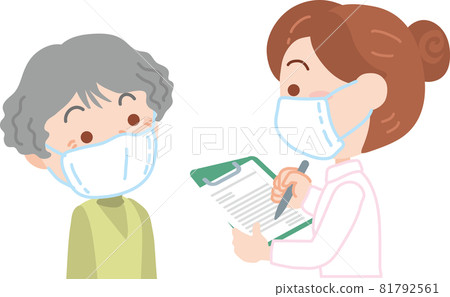 諮詢女醫生_戴著口罩的老年婦女_醫生和祖母的插圖 81792561