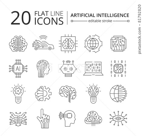 Artificial intelligence and machine learning line icon 81792820