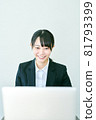 Women undergoing an online interview at home 81793399