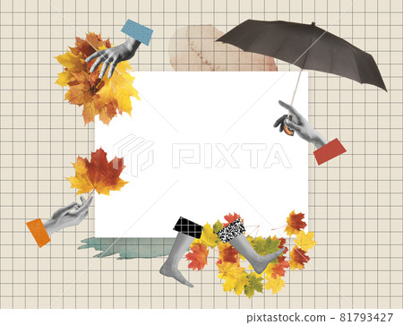 Minimalism, contemporary art collage. Inspiration, idea, trendy urban magazine style. Autumn mood, beauty and nature concept. Greeting card design Minimalism, contemporary art collage. Inspiration, idea, trendy urban magazine style. Autumn mood, beauty and nature concept. Greeting card design 81793427