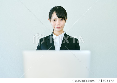 Woman undergoing an online interview at home Woman undergoing an online interview at home 81793478