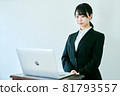 Woman undergoing an online interview at home 81793557