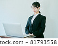 A woman grooming for an online interview 81793558