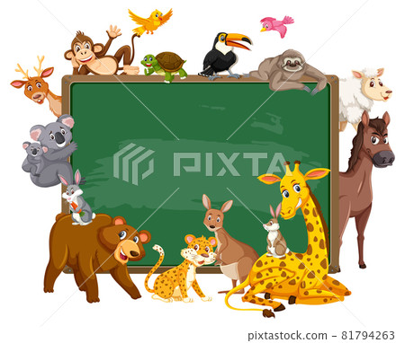 Empty blackboard with various wild animals Empty blackboard with various wild animals 81794263