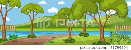 Forest along the river horizontal scene at day time with many trees Forest along the river horizontal scene at day time with many trees 81794304