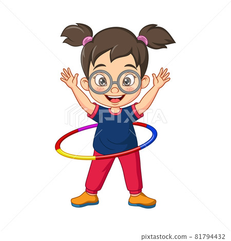 Cartoon little girl playing hula hoop Cartoon little girl playing hula hoop 81794432