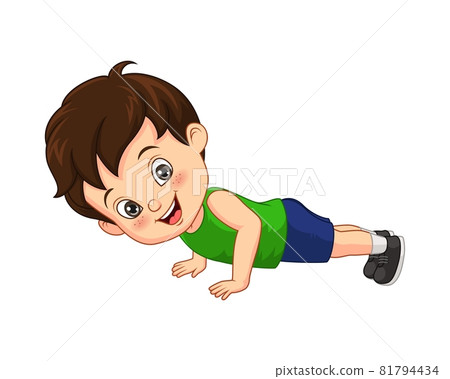 Cartoon little boy doing push up Cartoon little boy doing push up 81794434