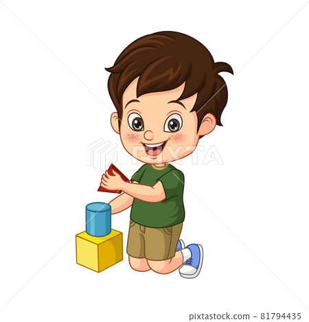 Cartoon little boy playing with cubes Cartoon little boy playing with cubes 81794435