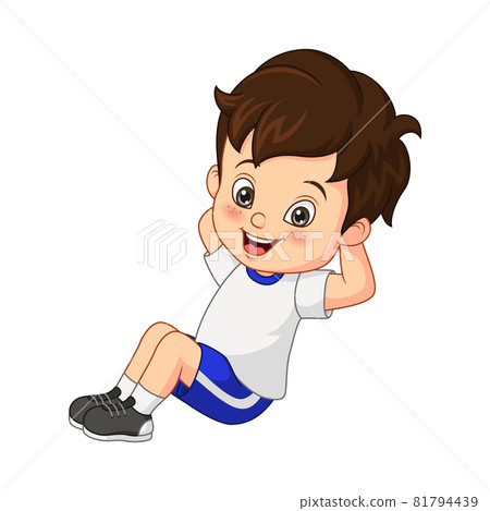 Cartoon little boy doing exercising Cartoon little boy doing exercising 81794439