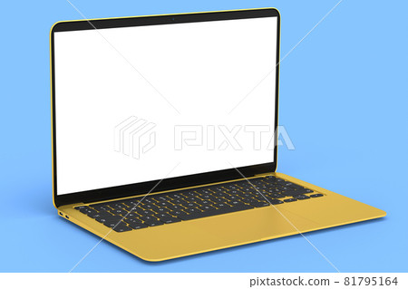 Realistic aluminum laptop with empty white screen isolated on blue background. Realistic aluminum laptop with empty white screen isolated on blue background. 81795164