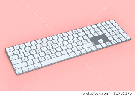 Modern aluminum computer keyboard isolated on pink background. Modern aluminum computer keyboard isolated on pink background. 81795170