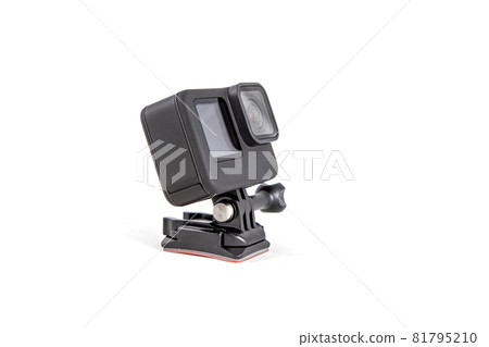 New 4K action camera on a suction mount in black color. Isolated white background New 4K action camera on a suction mount in black color. Isolated white background 81795210