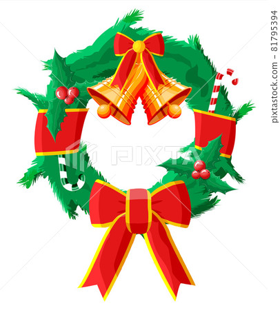 Christmas wreath with red bow and gold bell 81795394