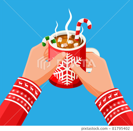 Coffee Mug with Marshmallows and Candy Cane. Coffee Mug with Marshmallows and Candy Cane. 81795402