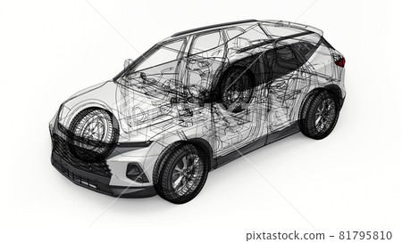 Ultra-modern SUV with a catchy expressive design for young people and families 3d illustration. Ultra-modern SUV with a catchy expressive design for young people and families 3d illustration. 81795810