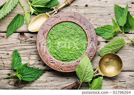 Rural lunch,fresh nettle soup 81796264