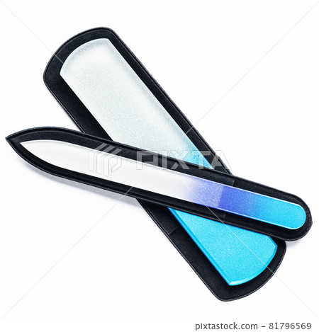 blue glass nail files on white background 81796569