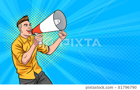young man screaming with a megaphone 81796790