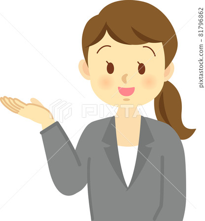 插圖素材：穿西裝的女人解釋產品、人物和事物。上半身 81796862