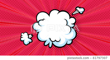 Pop art boom cloud in halftone background for sales and promotions. Red banner template for surprises and bursting events. Vector illustration 81797307