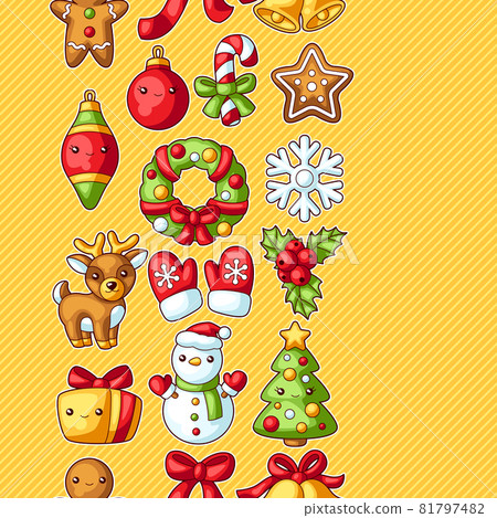 Sweet Merry Christmas seamless pattern. Cute characters and symbols. Holiday background in cartoon style. 81797482