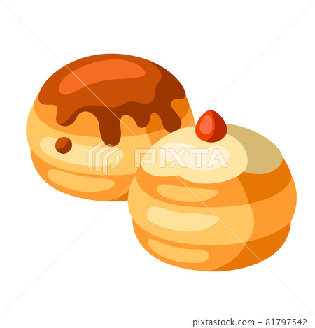 Illustration of donuts. Happy Hanukkah holiday icon in cartoon style. 81797542