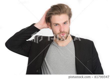 bearded man with stylish beard, moustache isolated on white 81799347