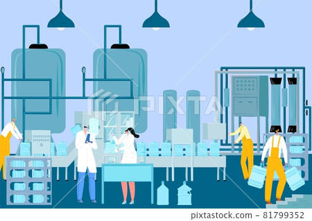 Cleaning drink water, purification factory aquatic production, special filter technology flat vector illustration, treatment plant. Cleaning drink water, purification factory aquatic production, special filter technology flat vector illustration, treatment plant. 81799352