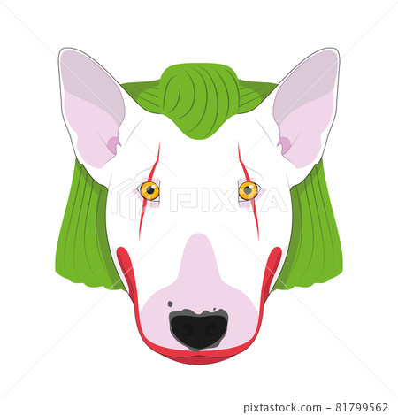 Halloween greeting card. Bull Terrier dog dressed as a scary clown 81799562