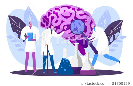Professional research associate doctor research human brain, scientific worker hold magnifying glass flat vector illustration, isolated on white. Professional research associate doctor research human brain, scientific worker hold magnifying glass flat vector illustration, isolated on white. 81800139