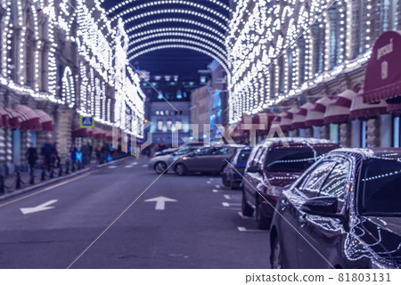 Blurred image of the city street at evening time. Blurred image of the city street at evening time. 81803131