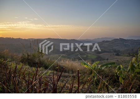 The morning time and view of landscape mountain at khao kho in thailand 81803558
