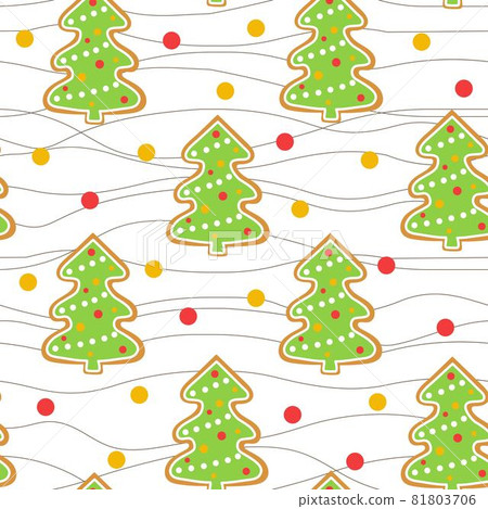 Christmas pattern with decorated Christmas trees and confetti vector illustration. 81803706
