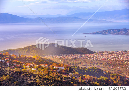 Volos city sunset view from Pelion mount, Greece Volos city sunset view from Pelion mount, Greece 81803780