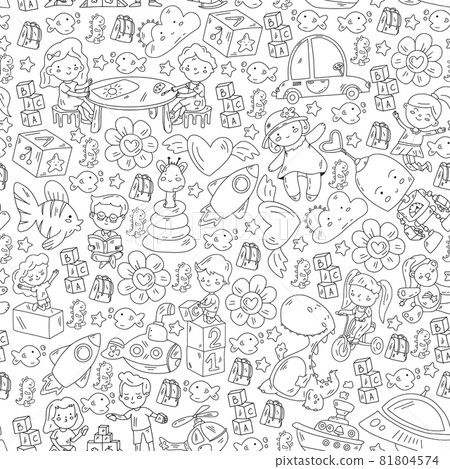 Children play with toys in the kindergarten. Kids playground. Education, creativity, imagination. Children play with toys in the kindergarten. Kids playground. Education, creativity, imagination. 81804574