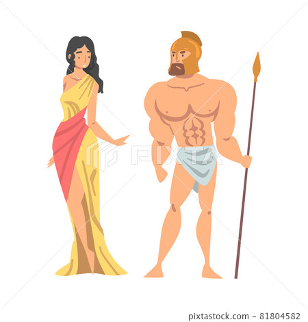 Greek or Hellene Woman Character in Ethnic Chiton Clothing and Gladiator Vector Illustration 81804582