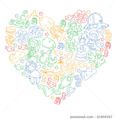 Children play with toys in the kindergarten. Kids playground. Education, creativity, imagination. 81804597