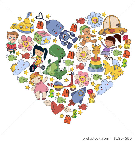 Poster with cute doodle drawing of happy kids and precepts to celebrate Children's Day. Kindergarten children. Poster with cute doodle drawing of happy kids and precepts to celebrate Children's Day. Kindergarten children. 81804599