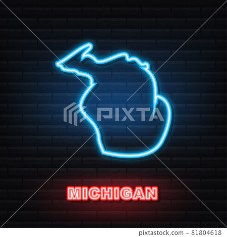Neon icon map of the state of Michigan from the united state of america. Vector illustration. 81804618