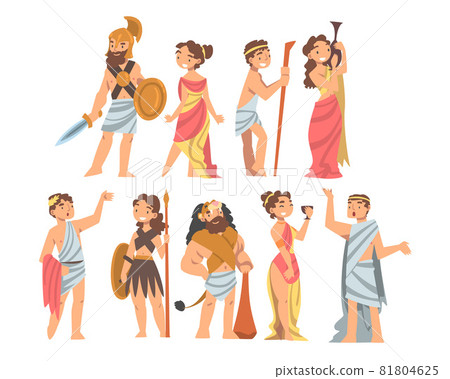 Greeks or Hellenes People Character in Ethnic Chiton Clothing Vector Illustration Set Greeks or Hellenes People Character in Ethnic Chiton Clothing Vector Illustration Set 81804625