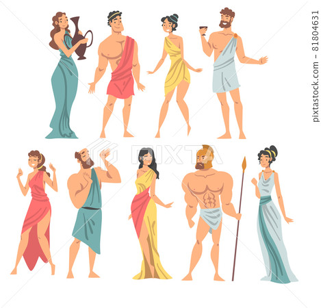Greeks or Hellenes People Character in Ethnic Chiton Clothing Vector Illustration Set Greeks or Hellenes People Character in Ethnic Chiton Clothing Vector Illustration Set 81804631